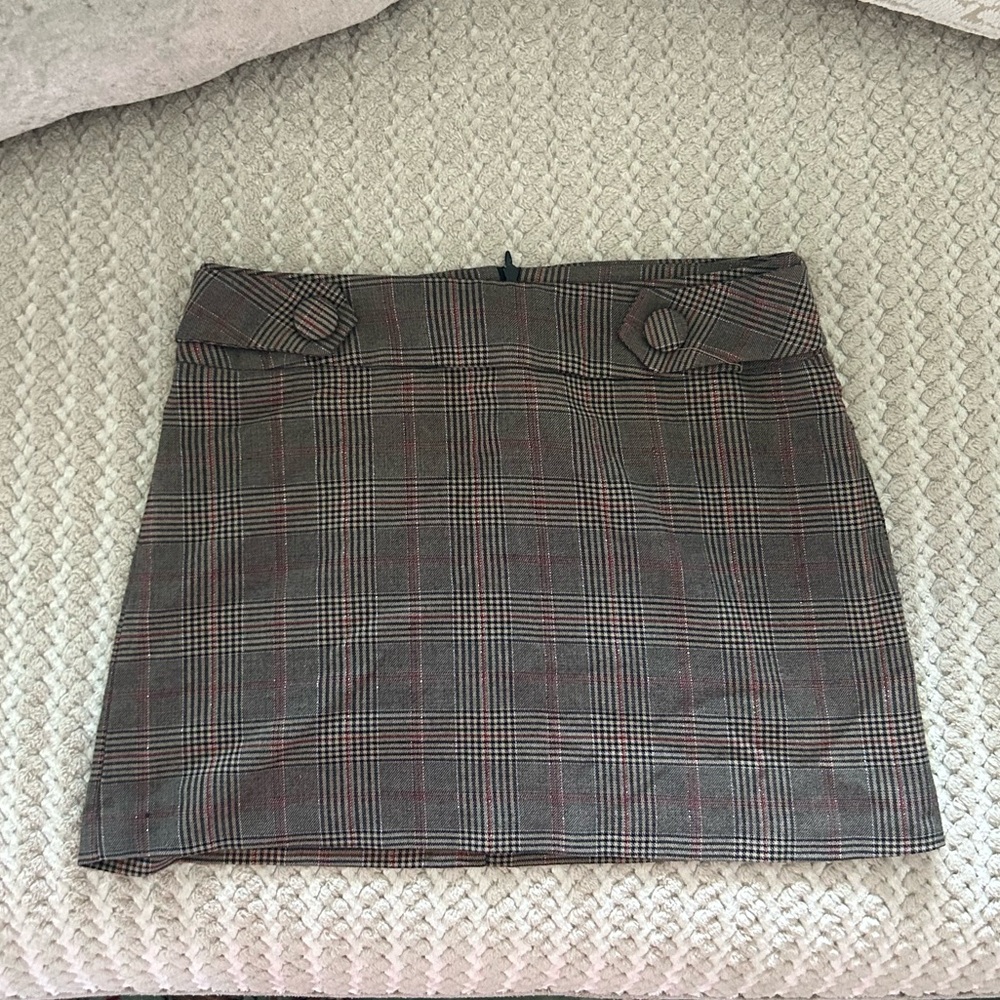 90s vintage plaid glittery brown mini skirt